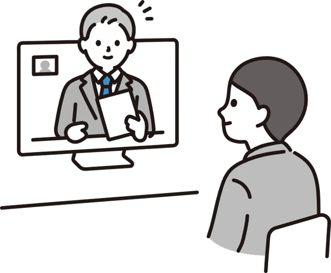オンライン通話画面越しに相談する二人のイラスト
